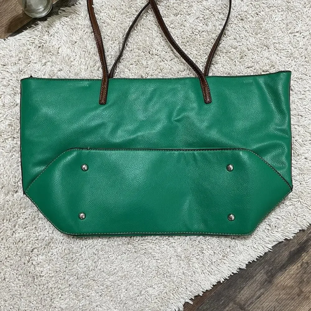 Nine West Vibrant Green Large Pebbled Vegan Leather Shoulder Bag Tote Bag